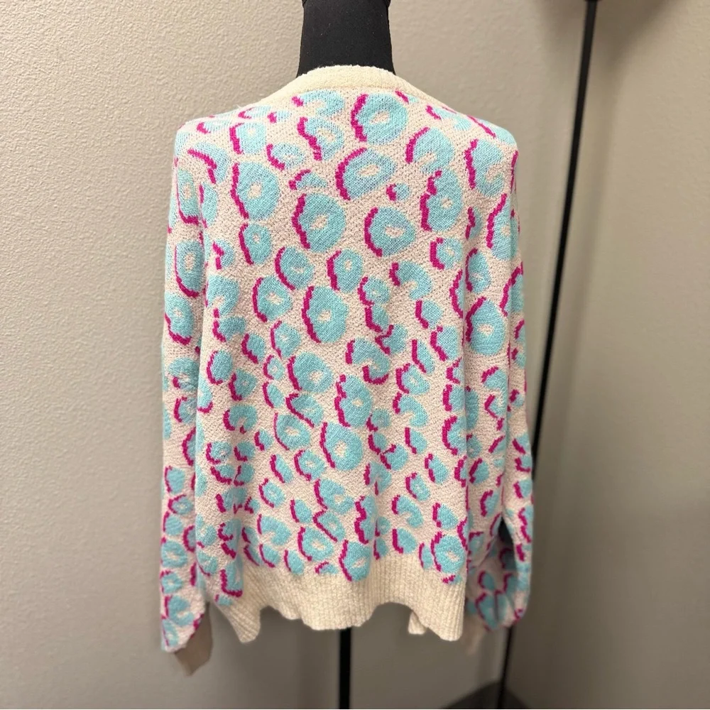 Peach Love Blue & Pink Colorful Patterned Women's Sweater. Size Large - Picture 3 of 5